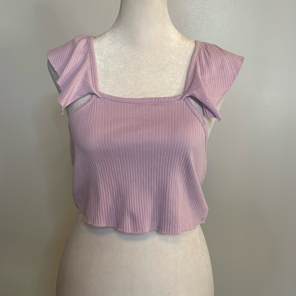 [ZARA] Light Purple Ribbed Ruffle Crop Top - Size Medium